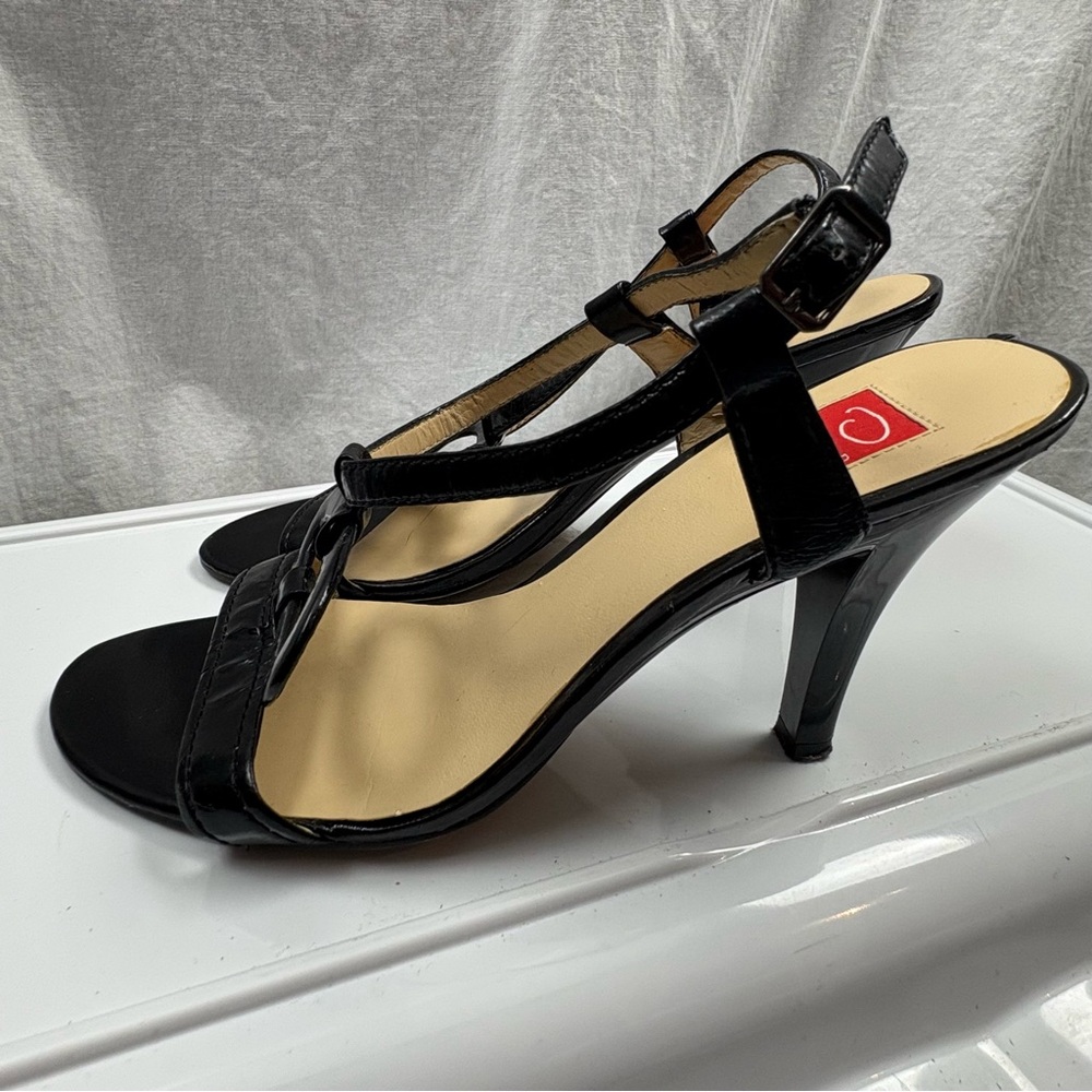 Oscar de la Renta Vintage Red Label Black Patent Leather Strappy Sandal Heels 9 - Picture 5 of 9